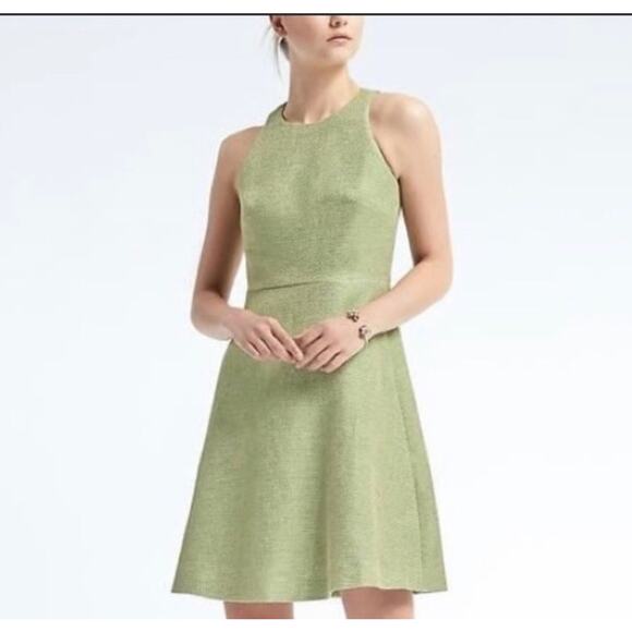 BANANA REPUBLIC 10 SLEEVELESS LINEN Woven TWEED Fit and Flare KNEE WOMEN'S DRESS - Picture 1 of 13